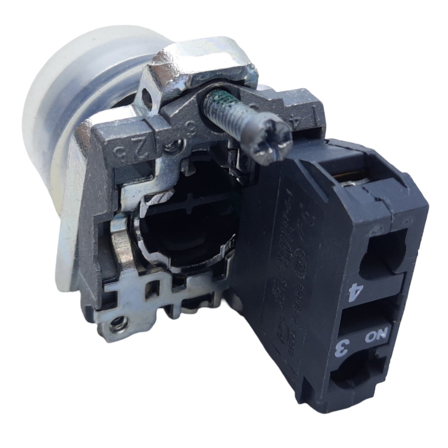 Used Schneider Electric XB4BP51 Harmony Pushbutton w/ Clear Boot, 1NO 22mm, 3A 240VAC