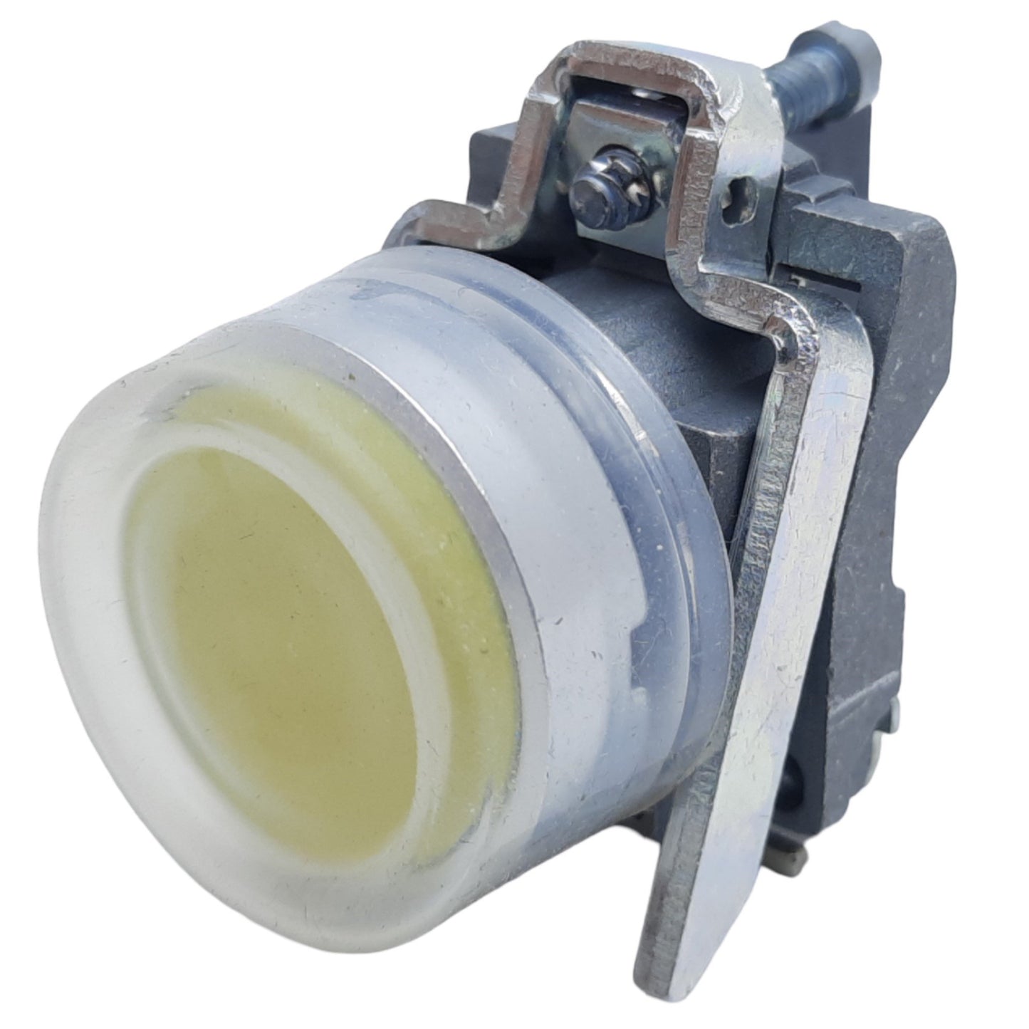 Used Schneider Electric XB4BP51 Harmony Pushbutton w/ Clear Boot, 1NO 22mm, 3A 240VAC
