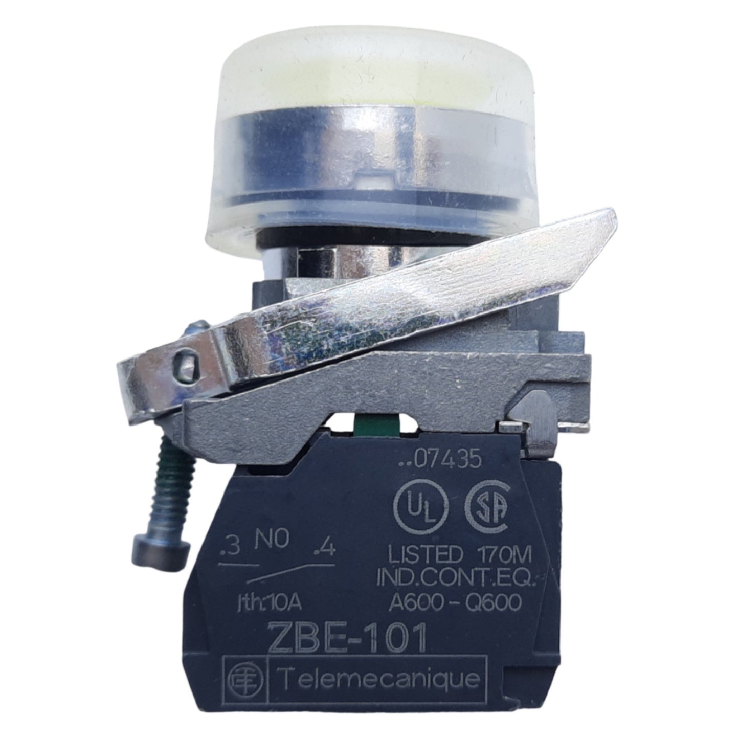 Used Schneider Electric XB4BP51 Harmony Pushbutton w/ Clear Boot, 1NO 22mm, 3A 240VAC