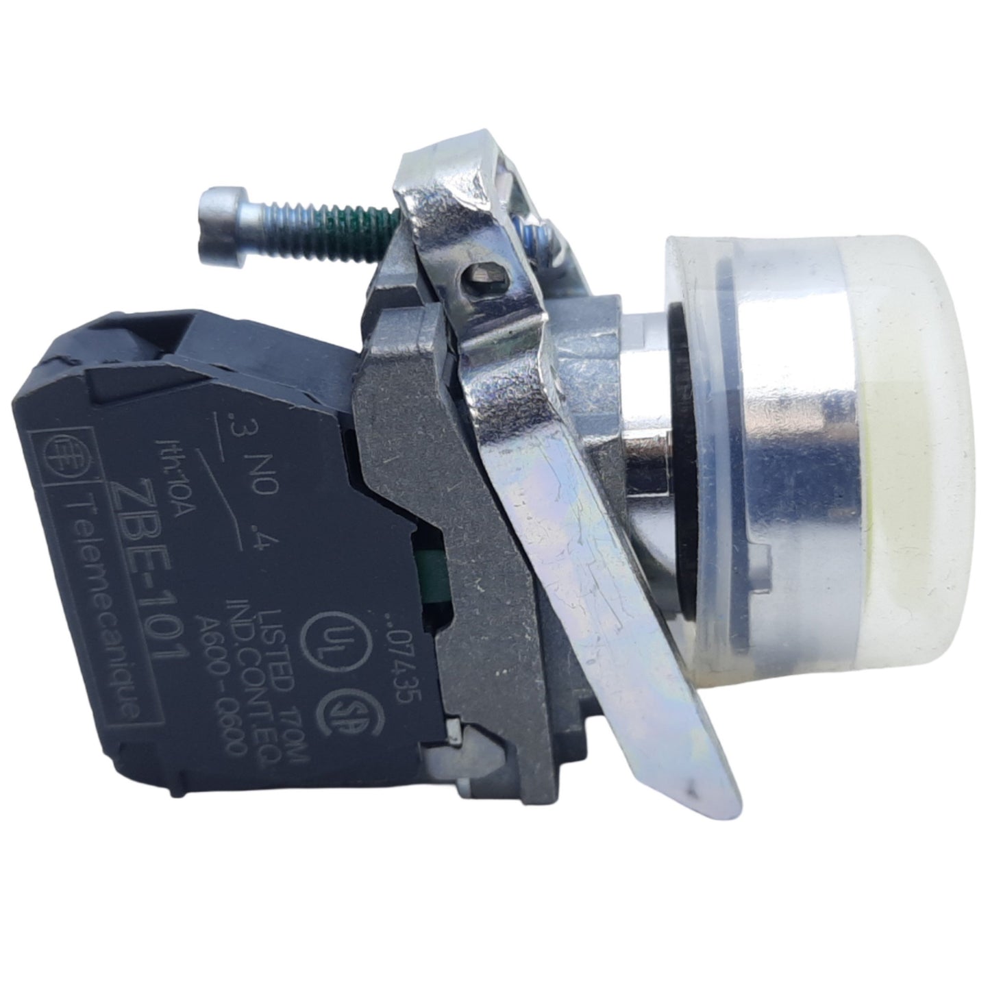 Used Schneider Electric XB4BP51 Harmony Pushbutton w/ Clear Boot, 1NO 22mm, 3A 240VAC