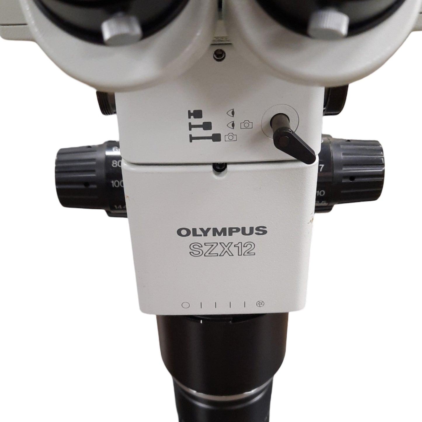 Used Olympus SZX12 Microscope W/ Beam Splitter SZX-BS & Leeds Base *Cracked Slide*