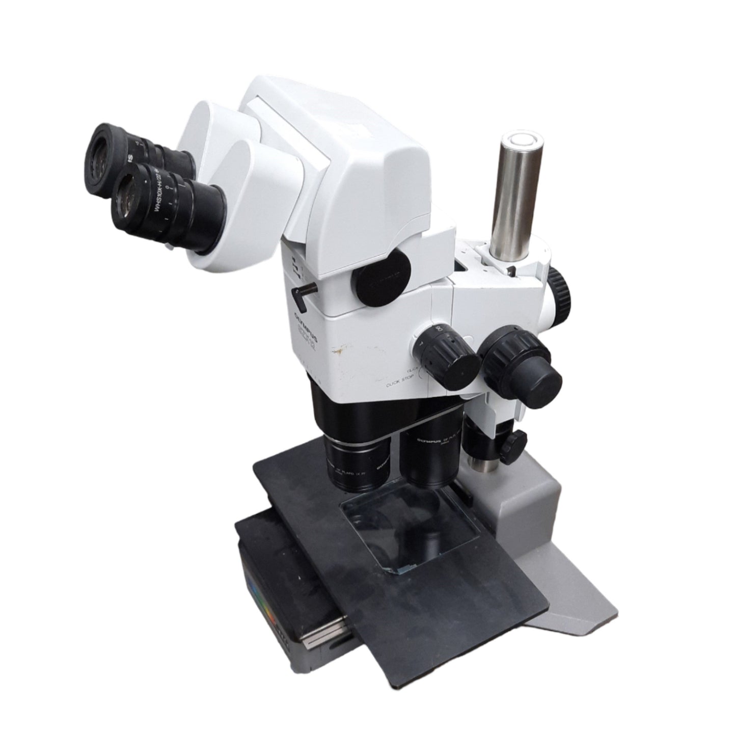 Used Olympus SZX12 Microscope W/ Beam Splitter SZX-BS & Leeds Base *Cracked Slide*