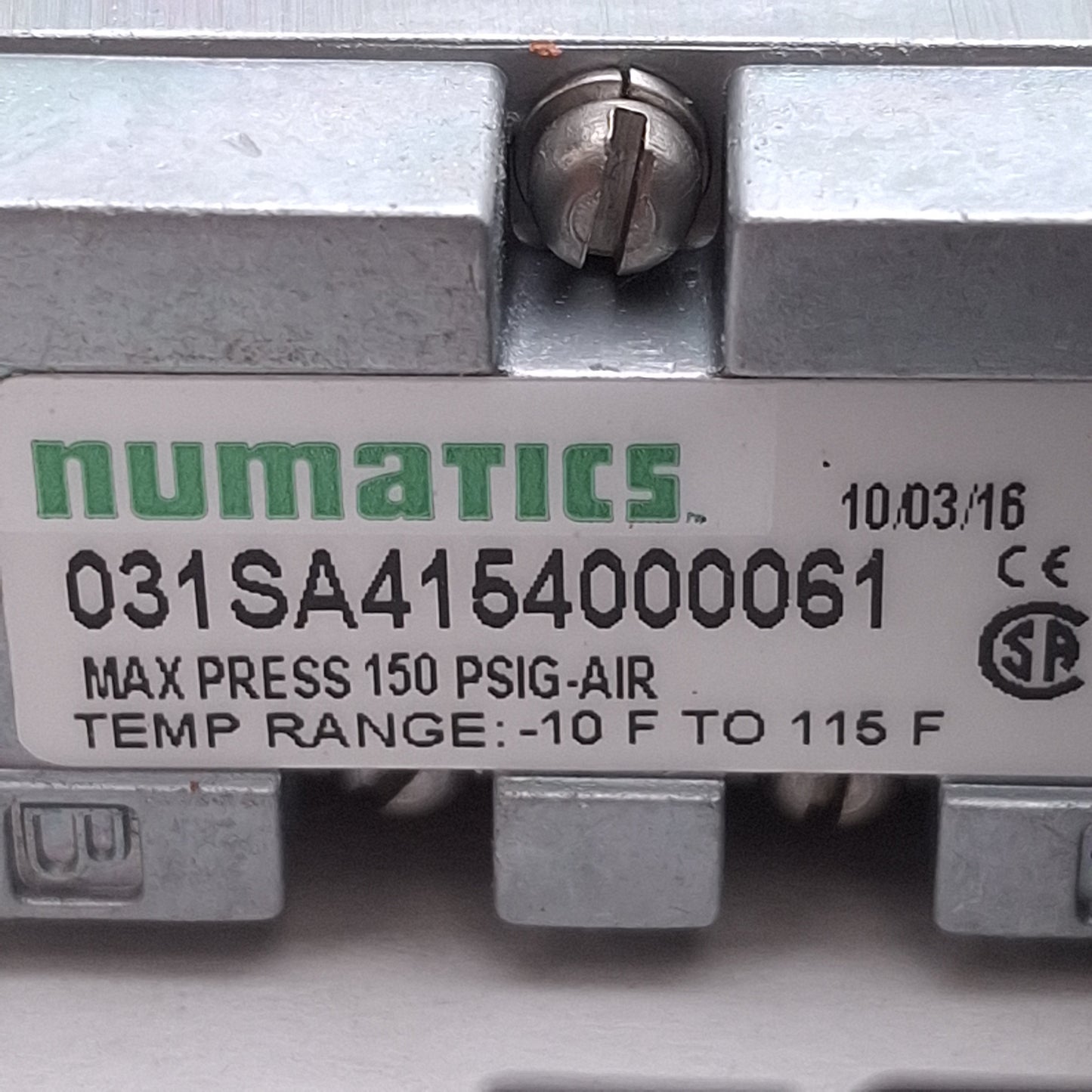 Used Numatics 031SA4154000061 Solenoid Valve, 2-Position 4-Way, 150psig, 24VDC Coil