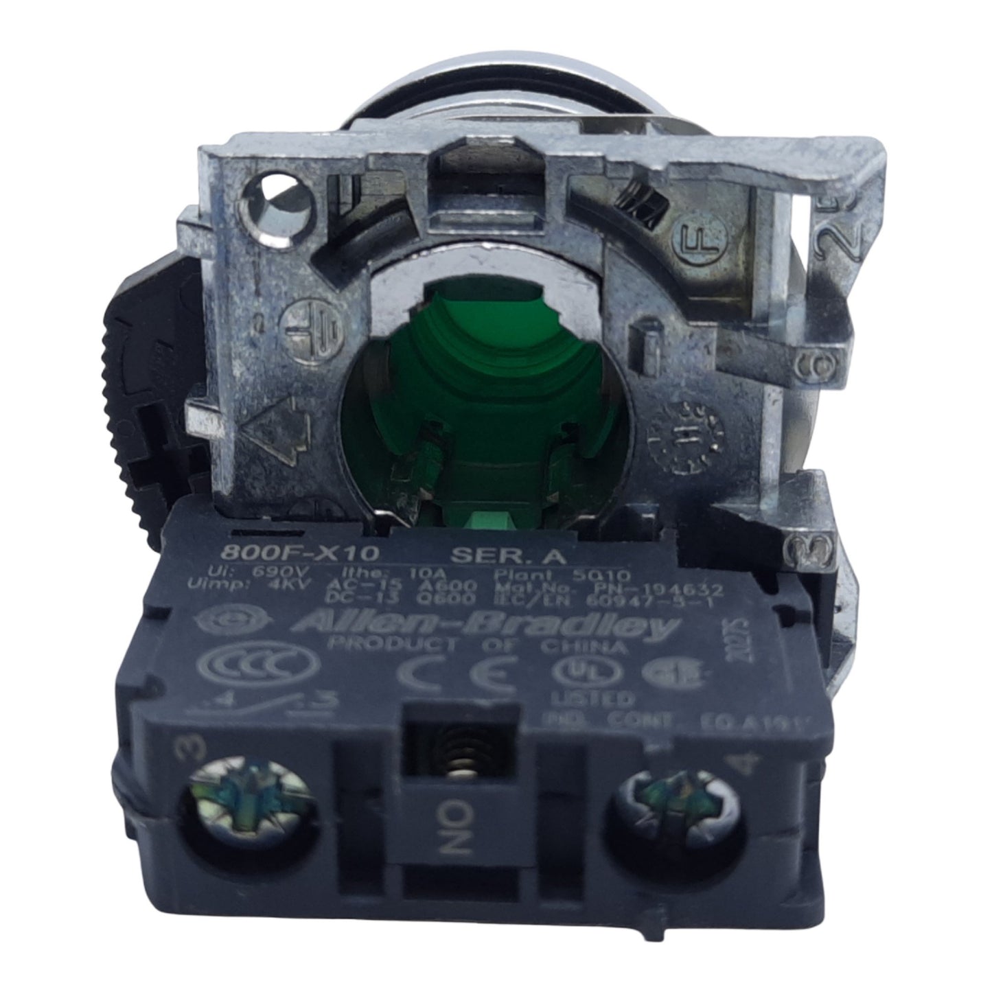 Used Allen Bradley 800FM-LFA3 Illuminated Push Button, Green, ø22mm, 1NO, 10A 600V AC