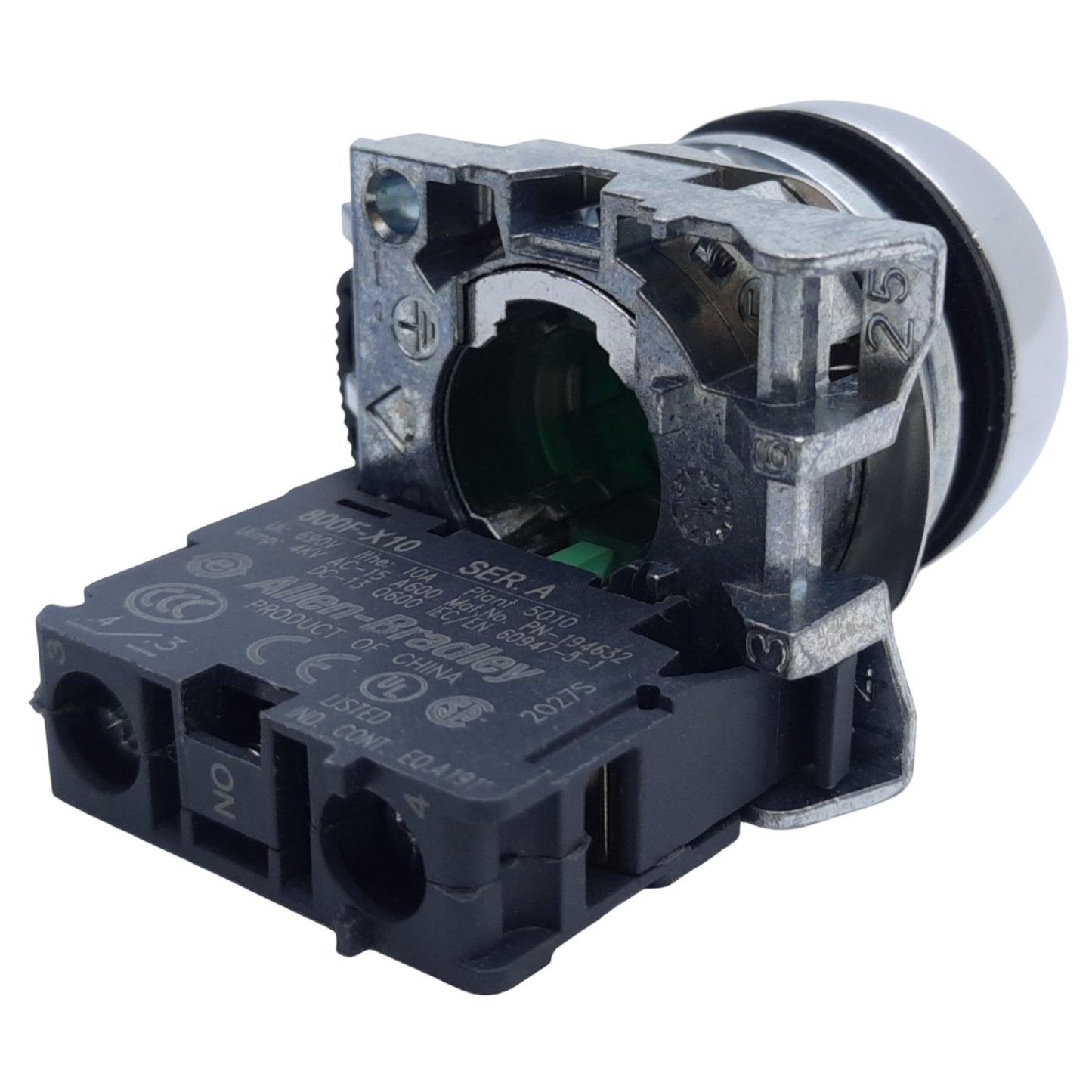 Used Allen Bradley 800FM-LFA3 Illuminated Push Button, Green, ø22mm, 1NO, 10A 600V AC