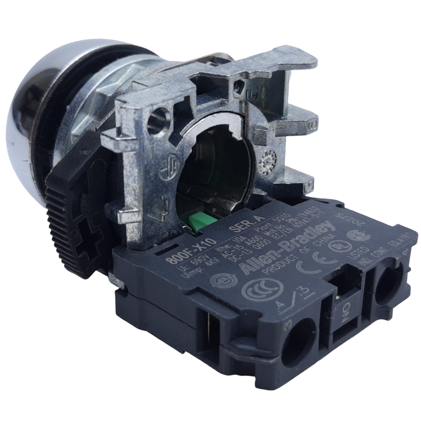 Used Allen Bradley 800FM-LFA3 Illuminated Push Button, Green, ø22mm, 1NO, 10A 600V AC