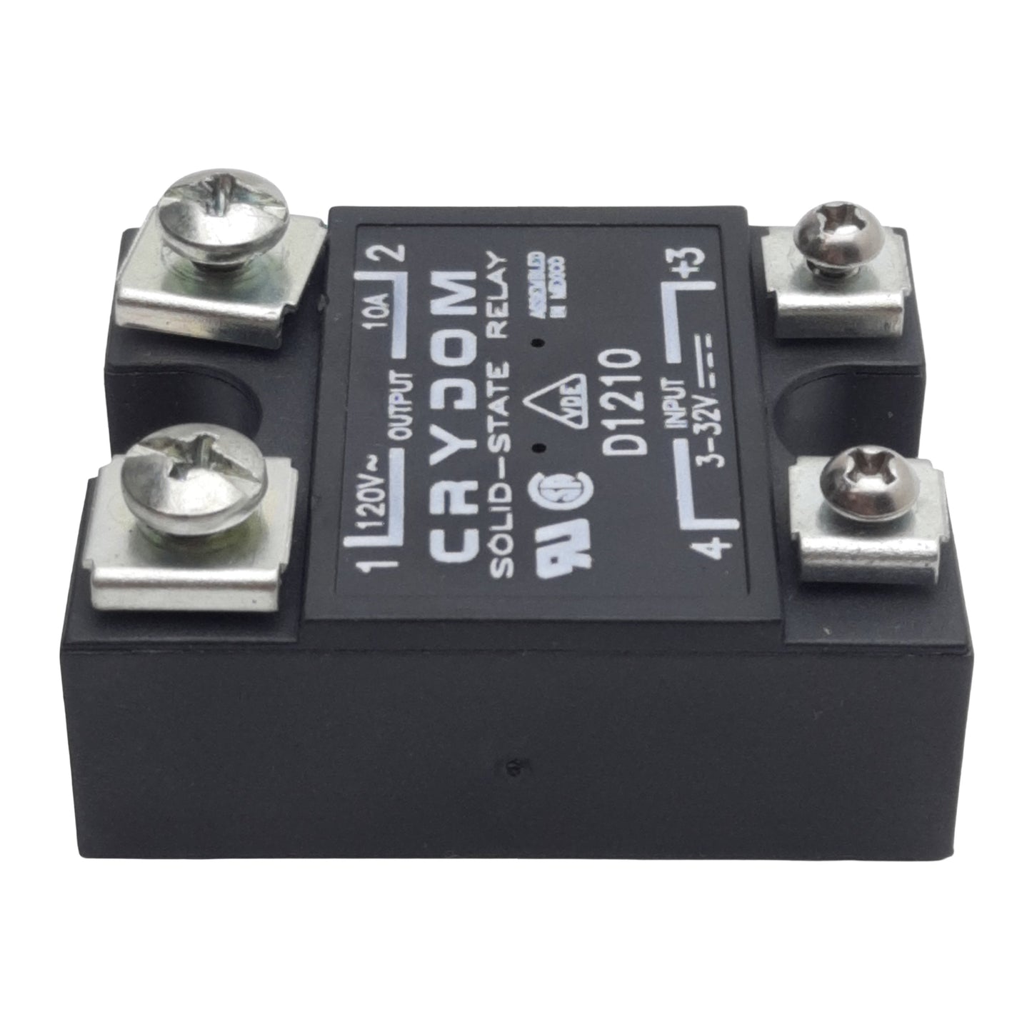 Used Crydom D1210 Solid-State Relay, SPST-NO, 3-32VDC In, 10A 120VAC Out, Panel Mount