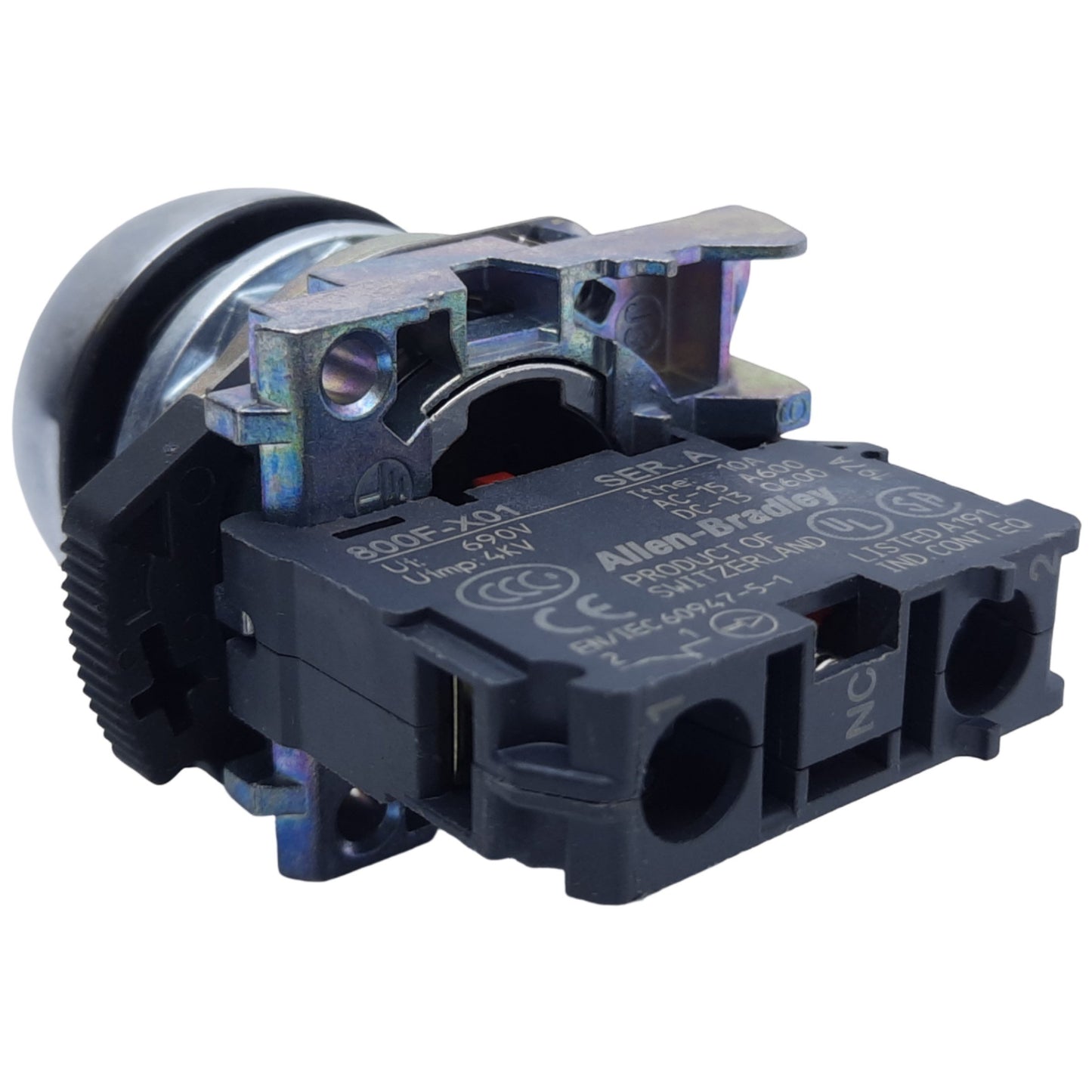 Used Allen Bradley 800FM-FA4 Non-Illuminated Pushbutton, Red, 1 NC, 10A 600V AC