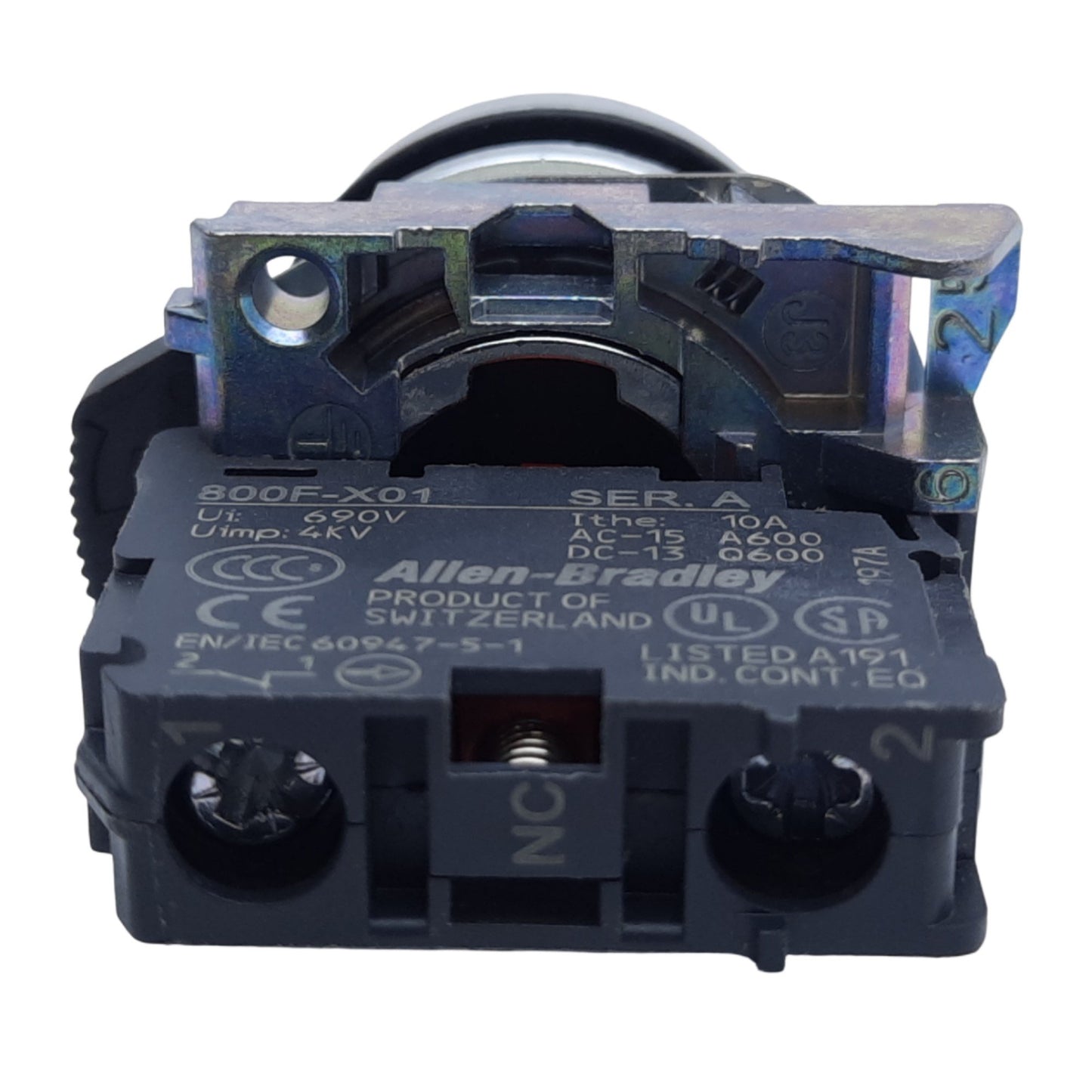 Used Allen Bradley 800FM-FA4 Non-Illuminated Pushbutton, Red, 1 NC, 10A 600V AC