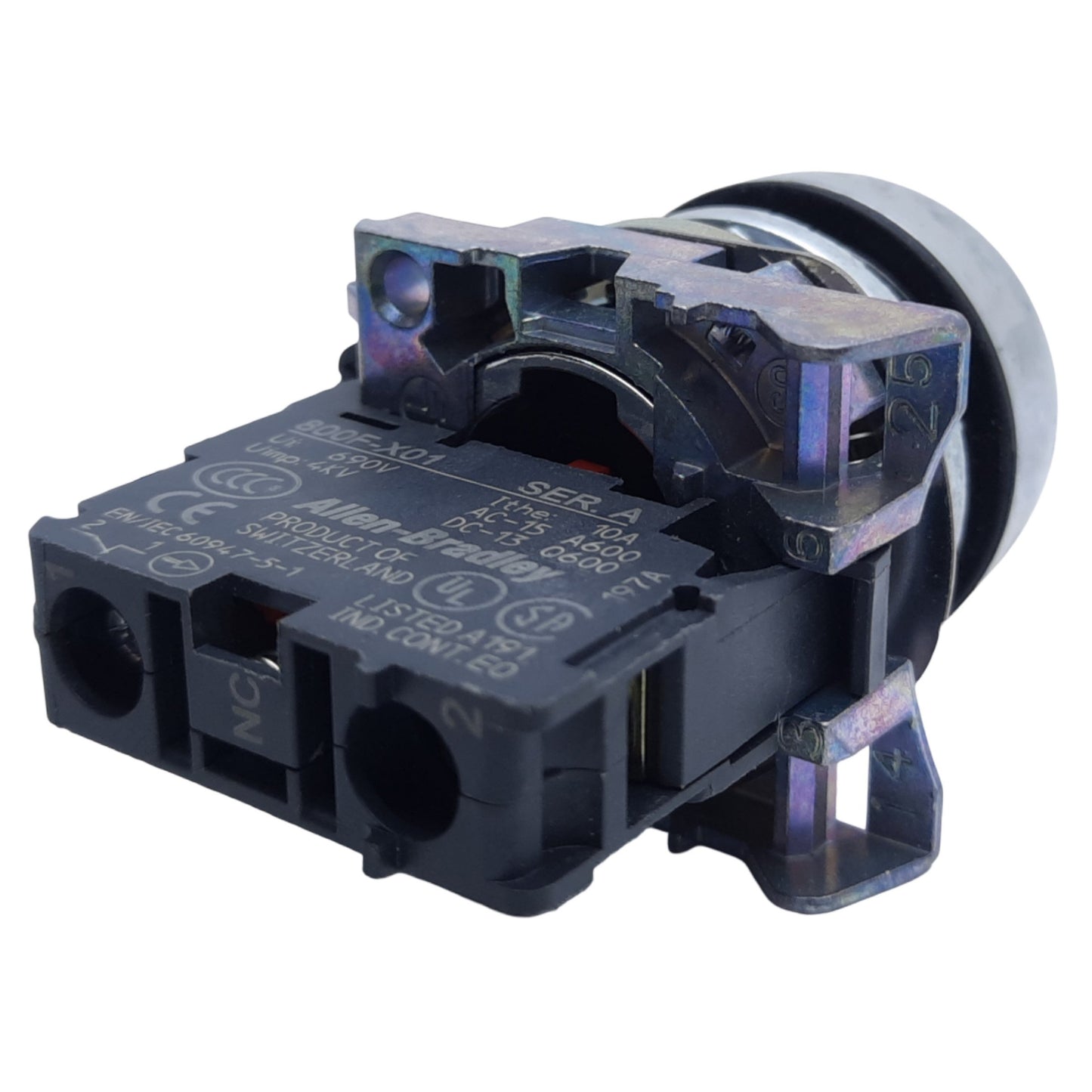 Used Allen Bradley 800FM-FA4 Non-Illuminated Pushbutton, Red, 1 NC, 10A 600V AC