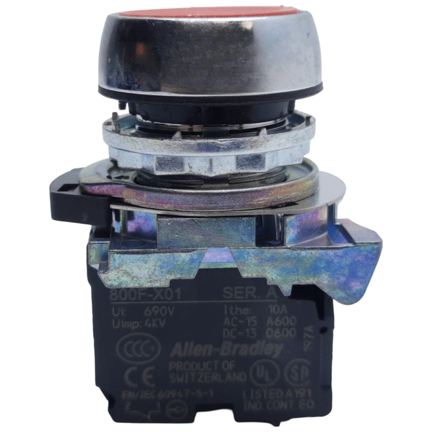 Used Allen Bradley 800FM-FA4 Non-Illuminated Pushbutton, Red, 1 NC, 10A 600V AC