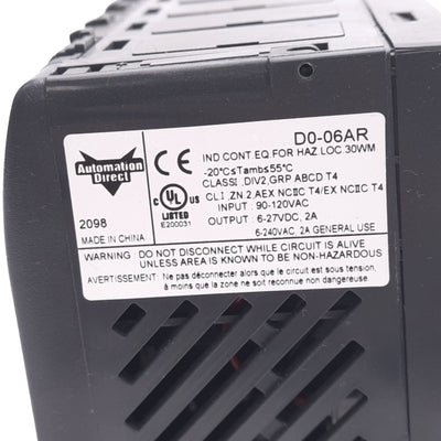 New – Open box Automation Direct D0-06AR DirectLOGIC 06 PLC Controller, 20-Point, 100-240VAC