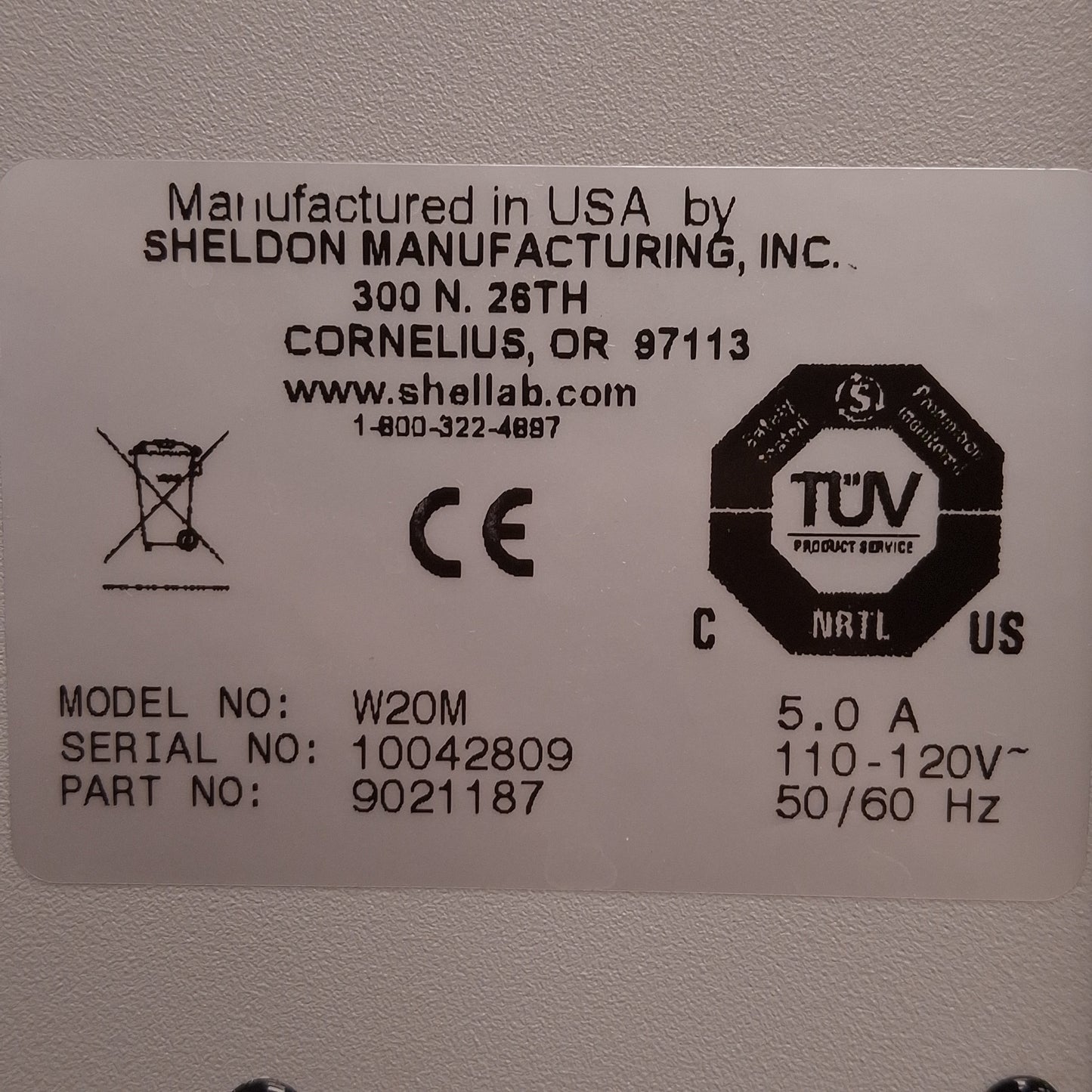 Used Sheldon W20M Shel Lab H2O Bath, Heated, 14L Fill Line, 80°C Set, 110-120VAC 5A