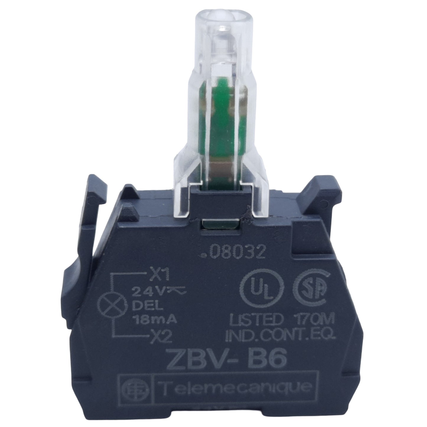 Used Schneider Electric ZBV-B6 Light Block for 22mm Head, Blue Integral LED 24V AC/DC
