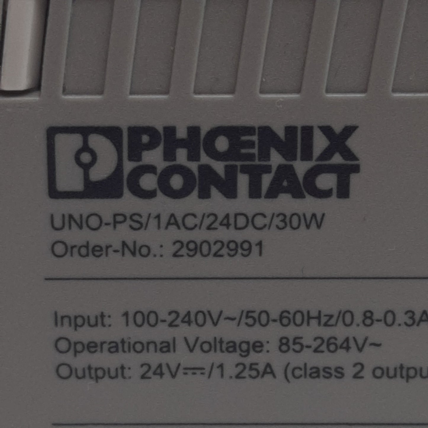 Used Phoenix Contact 2902991 Power Supply, 100-240VAC In, 1.25A 24VDC Out, DIN Rail