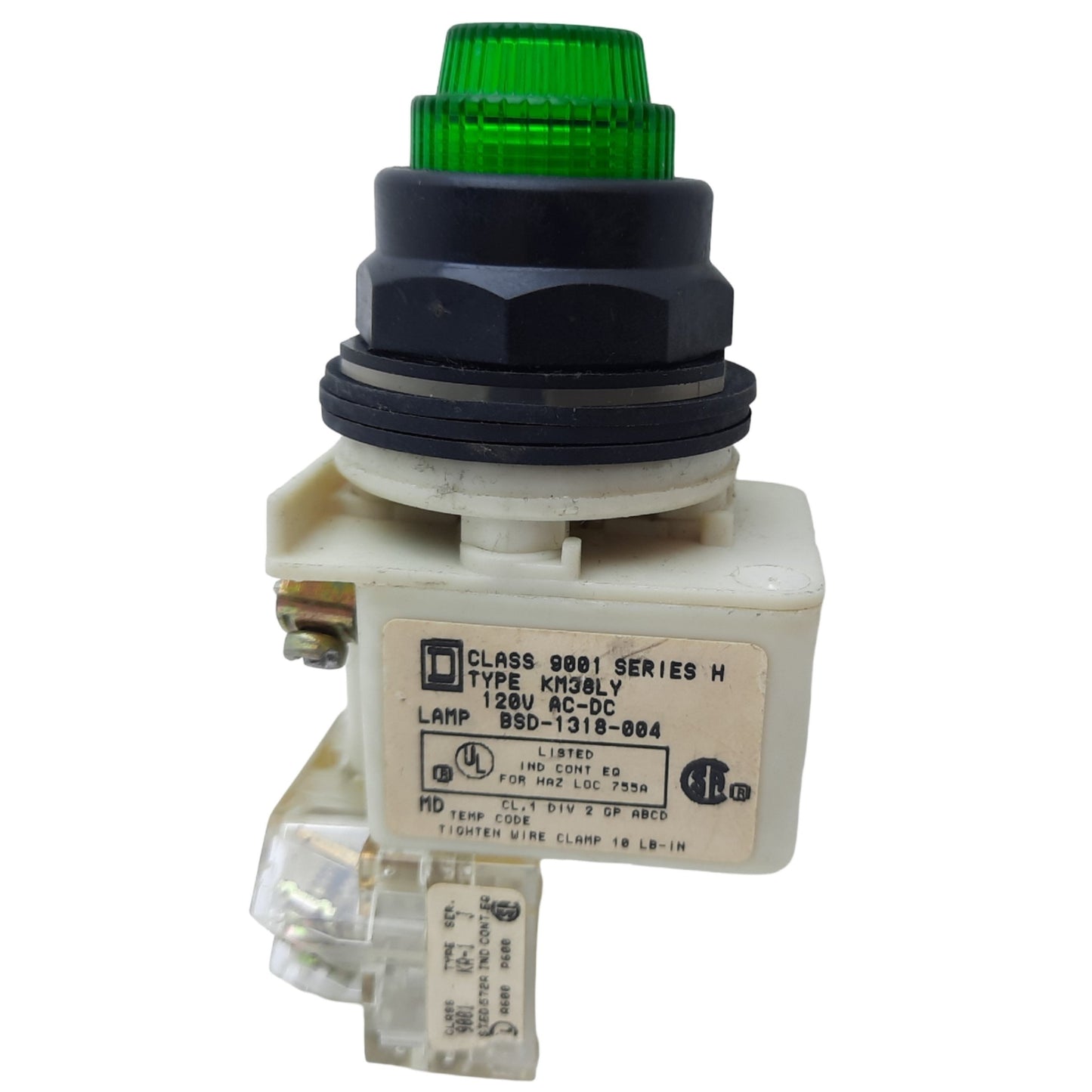 Used Square D 9001KM38LY Illuminated Pushbutton, 1NO+1NC, ø30mm, 120V AC/DC