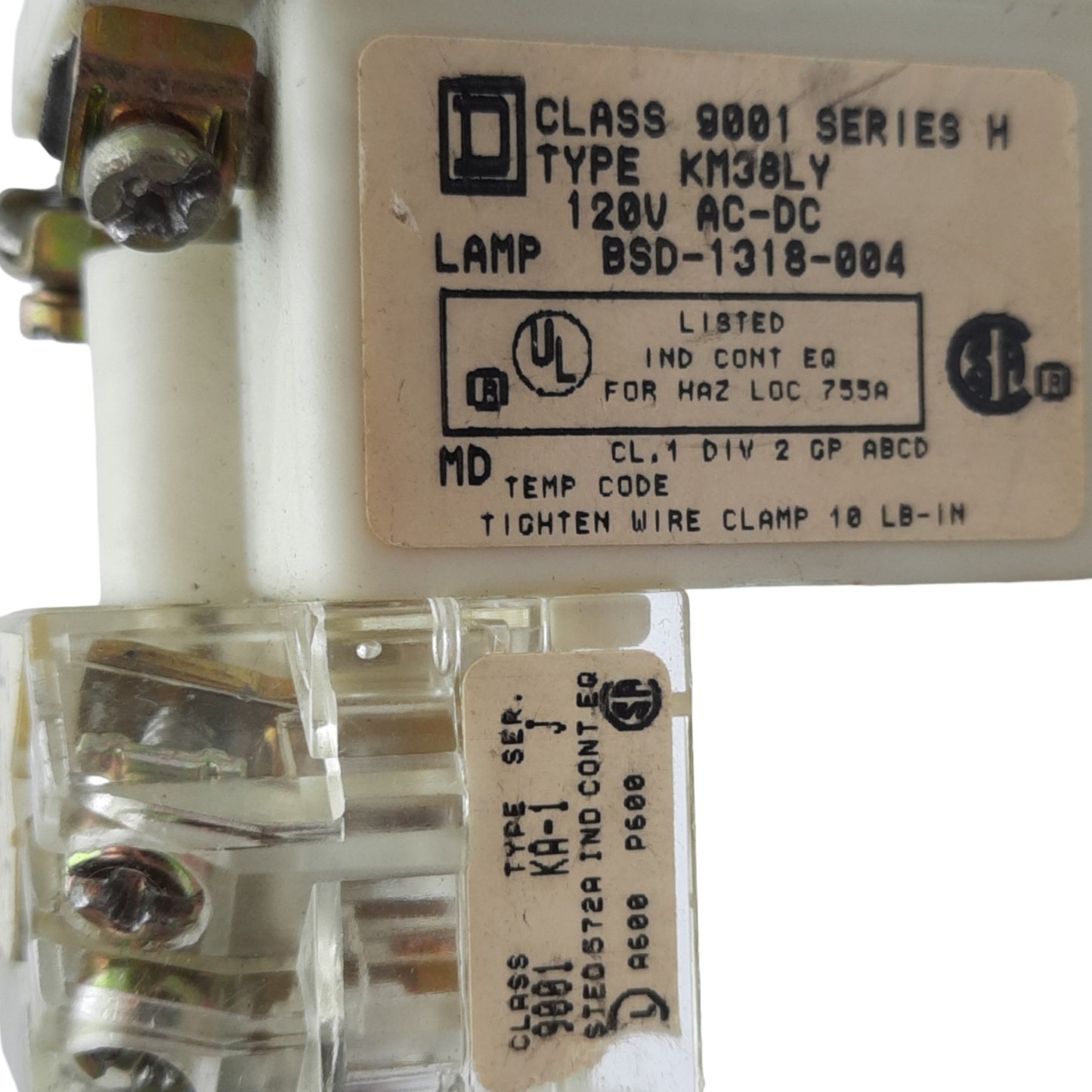 Used Square D 9001KM38LY Illuminated Pushbutton, 1NO+1NC, ø30mm, 120V AC/DC
