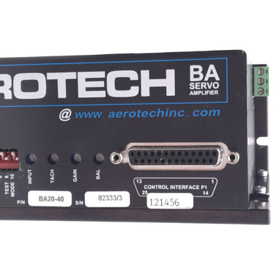 Used Aerotech BA20-40 Servo Amplifier, 28VAC In, 40VDC 3PH Bus, 1-Axis, 115/240VAC