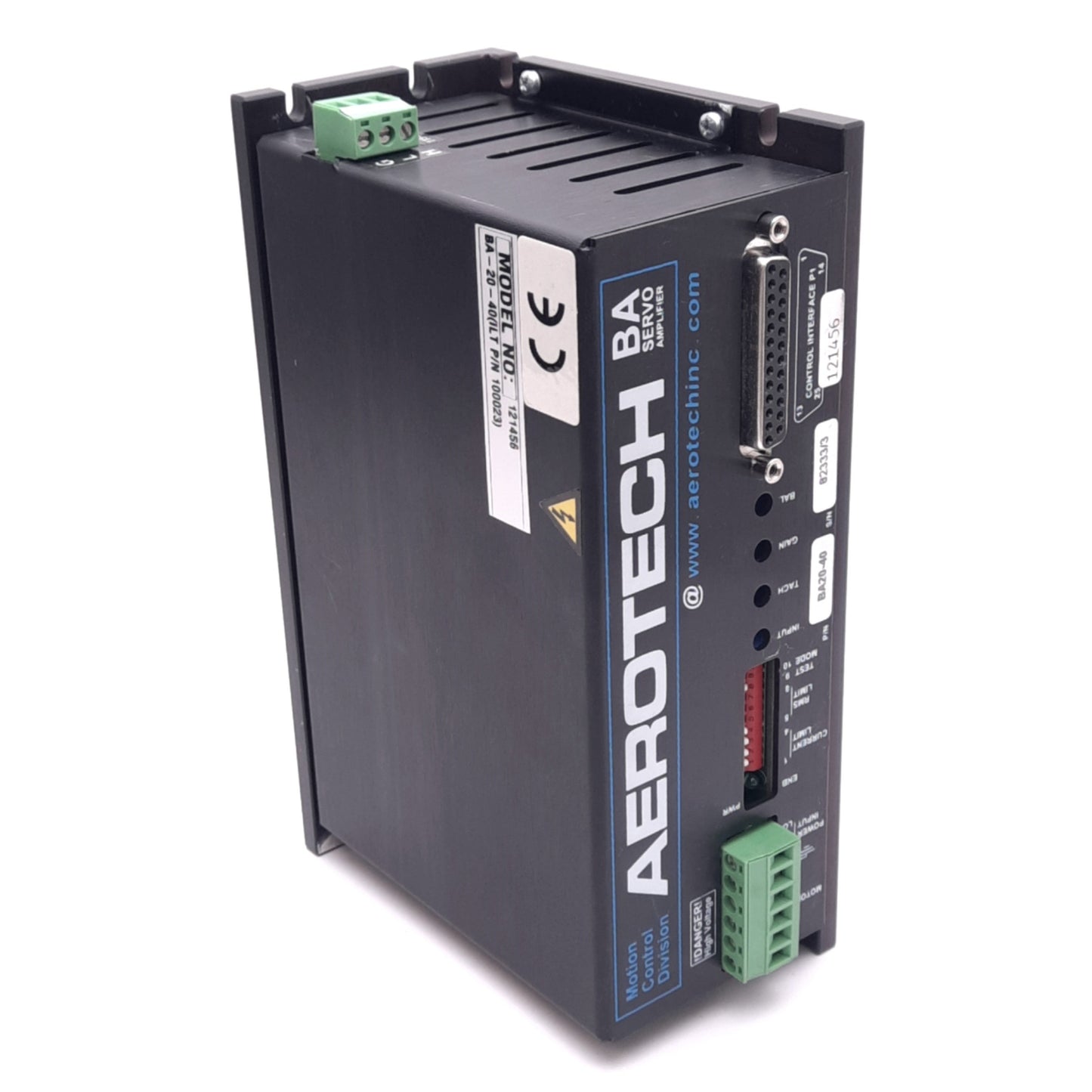 Used Aerotech BA20-40 Servo Amplifier, 28VAC In, 40VDC 3PH Bus, 1-Axis, 115/240VAC