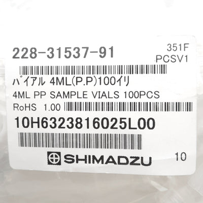 New Shimadzu 228-31537-91 Polypropylene Vial Kit, 100 Vials w/ Caps & Septa, 4mL