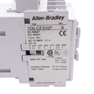 Used Allen Bradley 700-CF310KD Control Relay, 3NO 1NC, 600VAC Max, 110/120VAC Coil