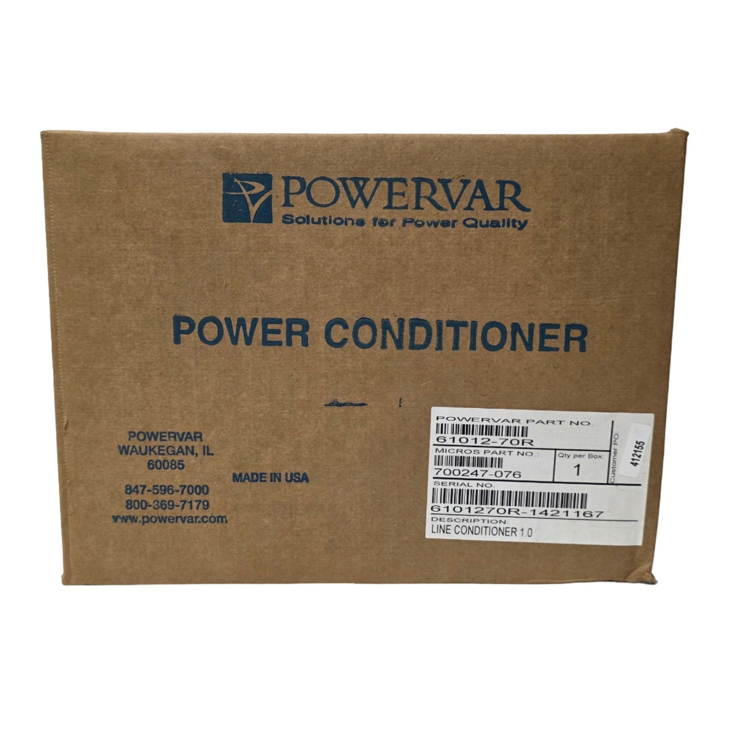 New Powervar ABC100-11W 61012-70R Power Conditioner, 2-Outlet, 120VAC 1A, 120VA