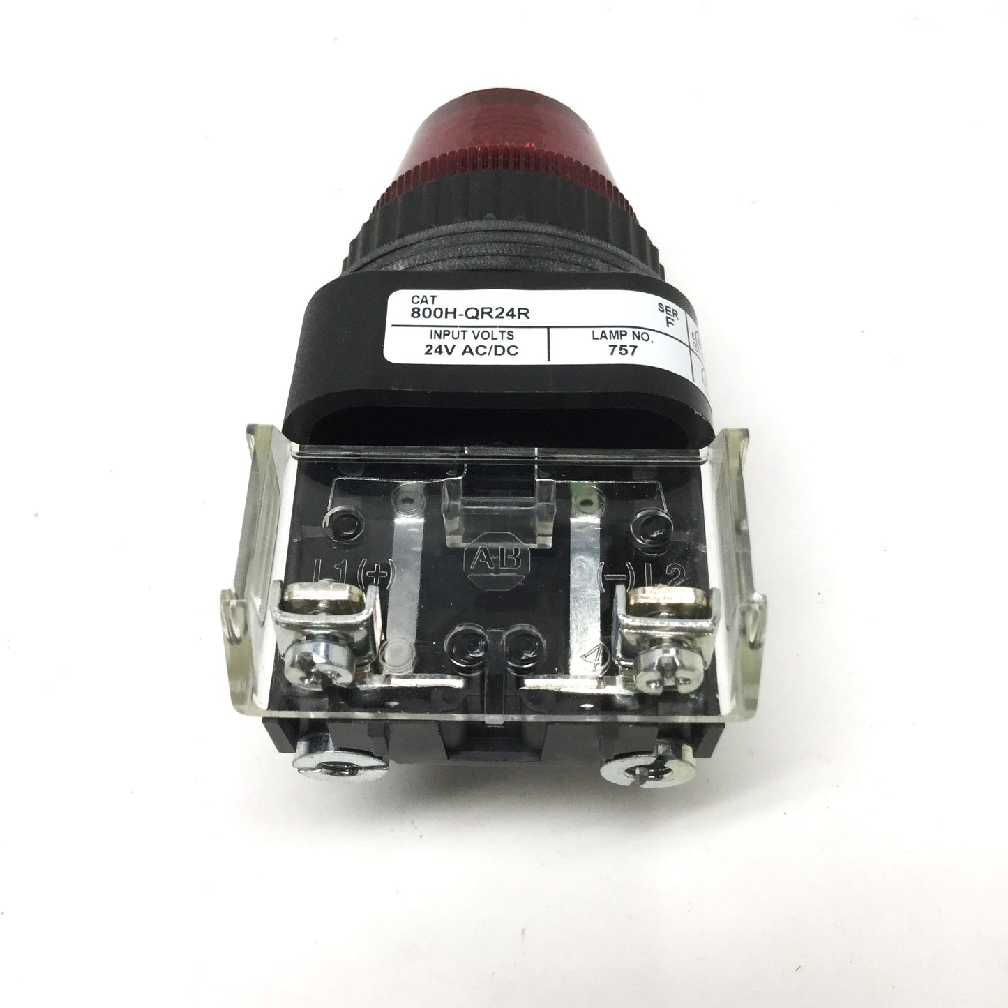 Used Allen Bradley 800H-QR24R Pilot Light Indicator, Red, 24VAC/DC Incandescent Lamp
