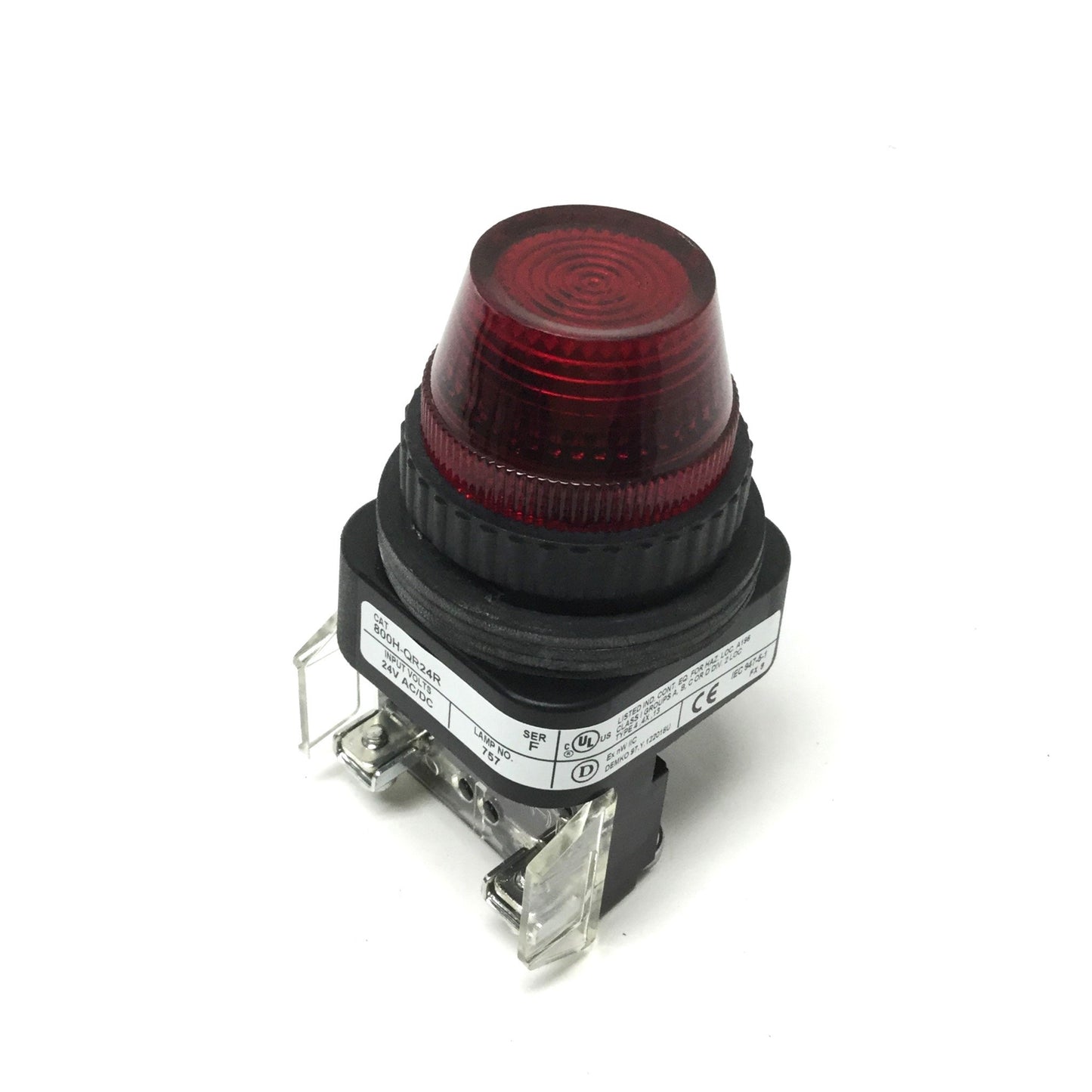 Used Allen Bradley 800H-QR24R Pilot Light Indicator, Red, 24VAC/DC Incandescent Lamp