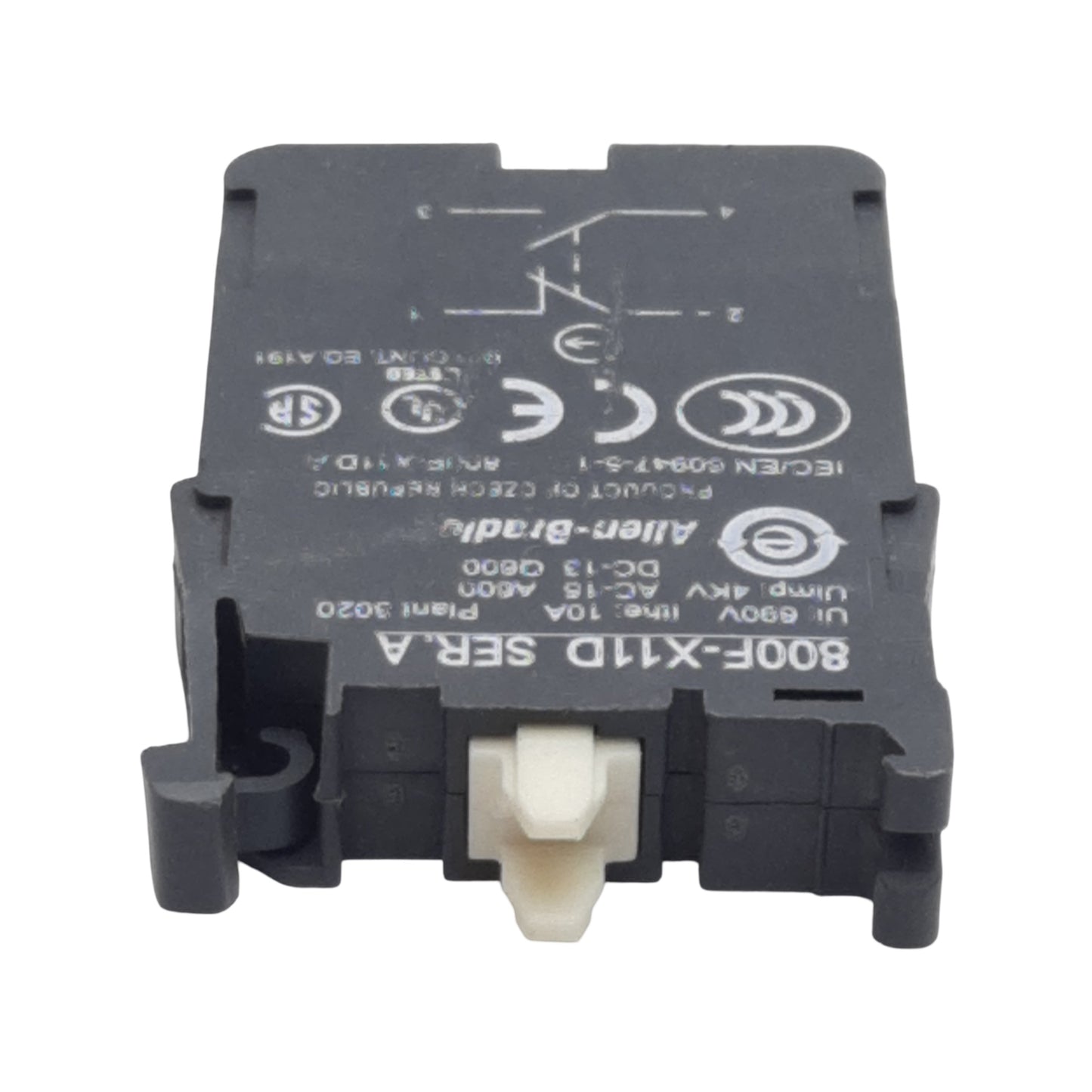 Used Lot of 2 Allen Bradley 800F-X11D Pushbutton Contact Block, 1NO-1NC, 10A 600VAC