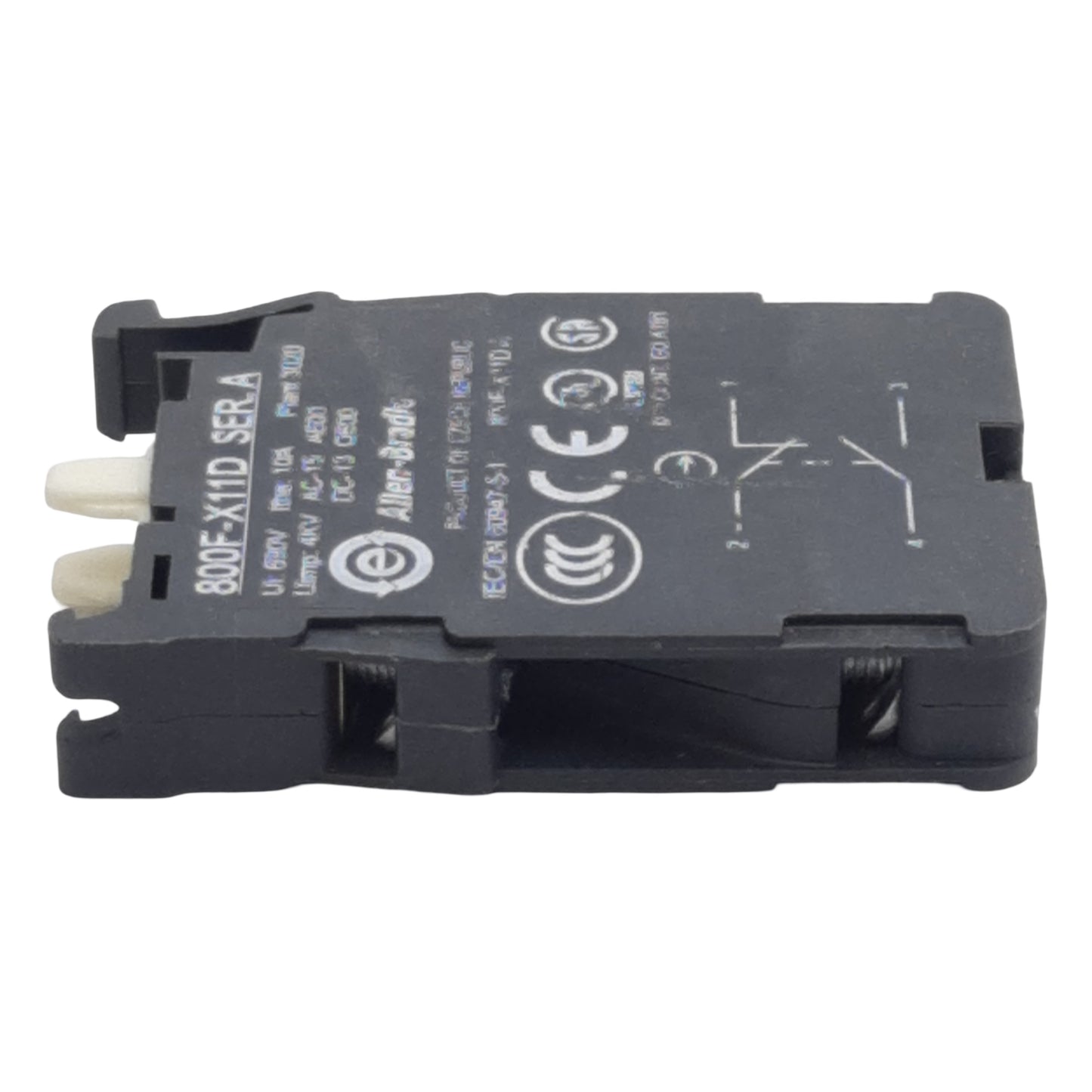 Used Lot of 2 Allen Bradley 800F-X11D Pushbutton Contact Block, 1NO-1NC, 10A 600VAC