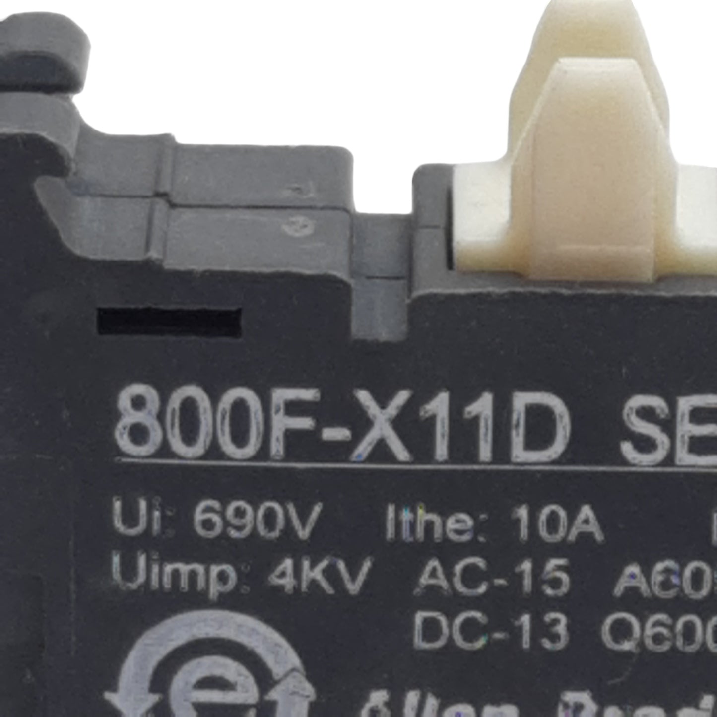 Used Lot of 2 Allen Bradley 800F-X11D Pushbutton Contact Block, 1NO-1NC, 10A 600VAC