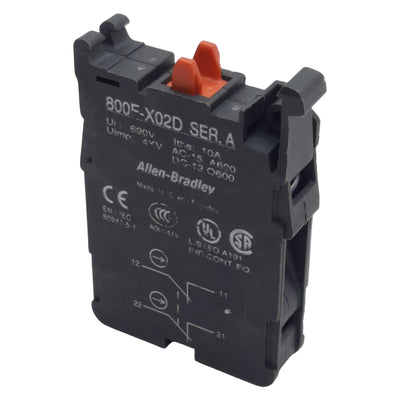 Used Allen Bradley 800F-X02D Pushbutton Contact Block, 2N.C., 10A 600VAC, 22mm