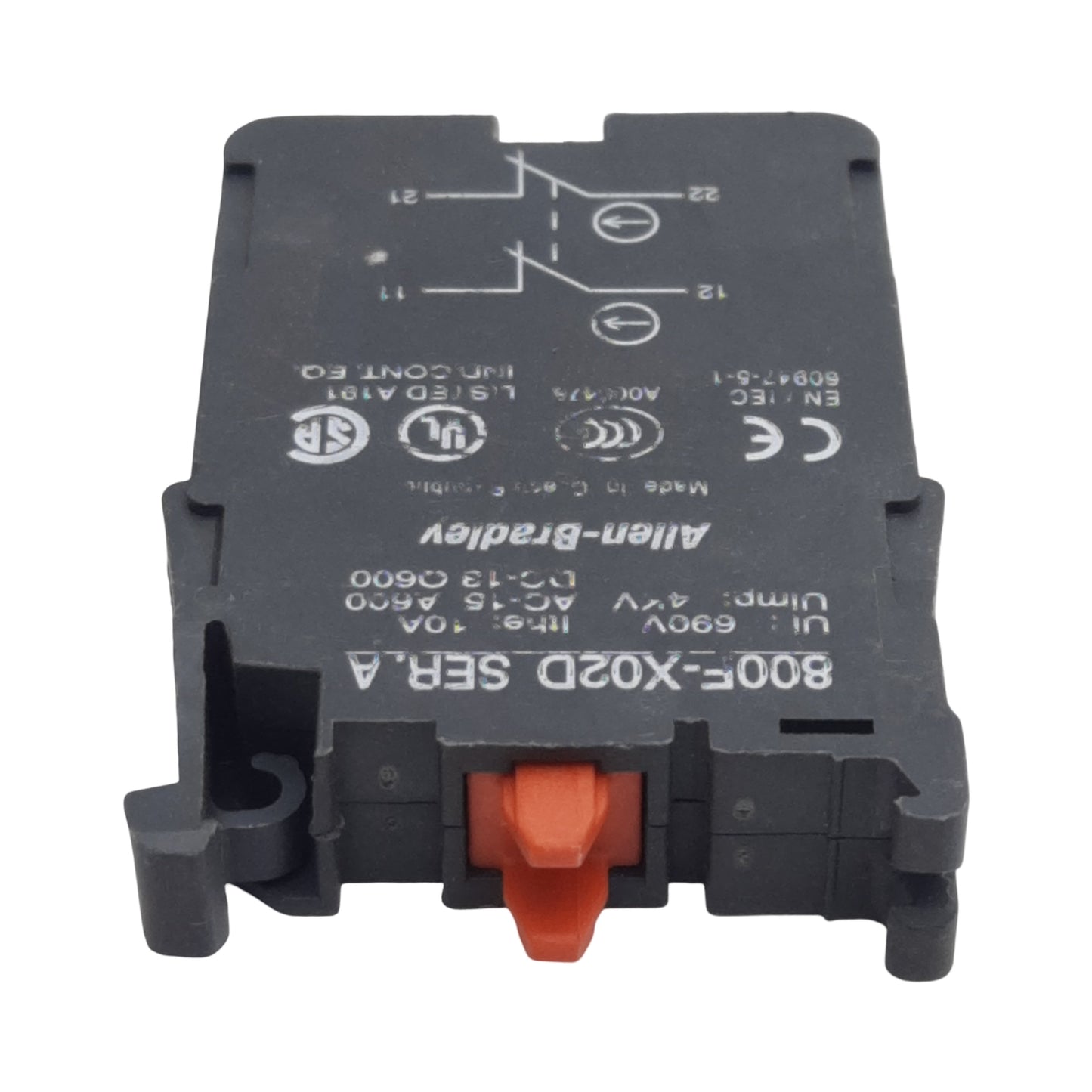 Used Allen Bradley 800F-X02D Pushbutton Contact Block, 2N.C., 10A 600VAC, 22mm