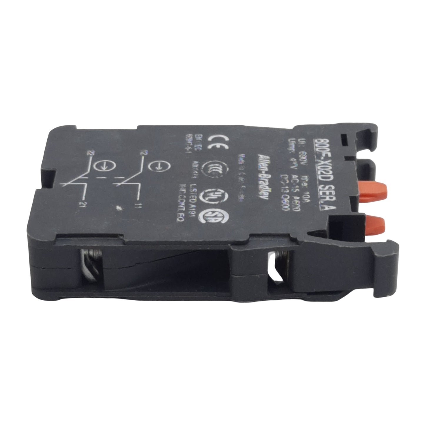 Used Allen Bradley 800F-X02D Pushbutton Contact Block, 2N.C., 10A 600VAC, 22mm