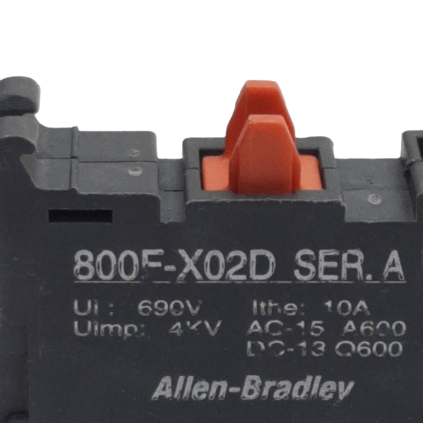 Used Allen Bradley 800F-X02D Pushbutton Contact Block, 2N.C., 10A 600VAC, 22mm
