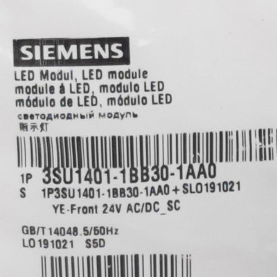 New Siemens 3SU1401-1BB30-1AA0 Pushbutton LED Module, Yellow, 24VAC/VDC, 22mm