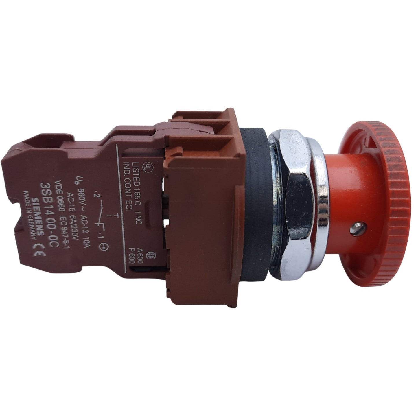 Used Siemens 52PR8W2J E-Stop Pushbutton Mushroom Head Push-Twist ø40mm 1NC 10A 600VAC