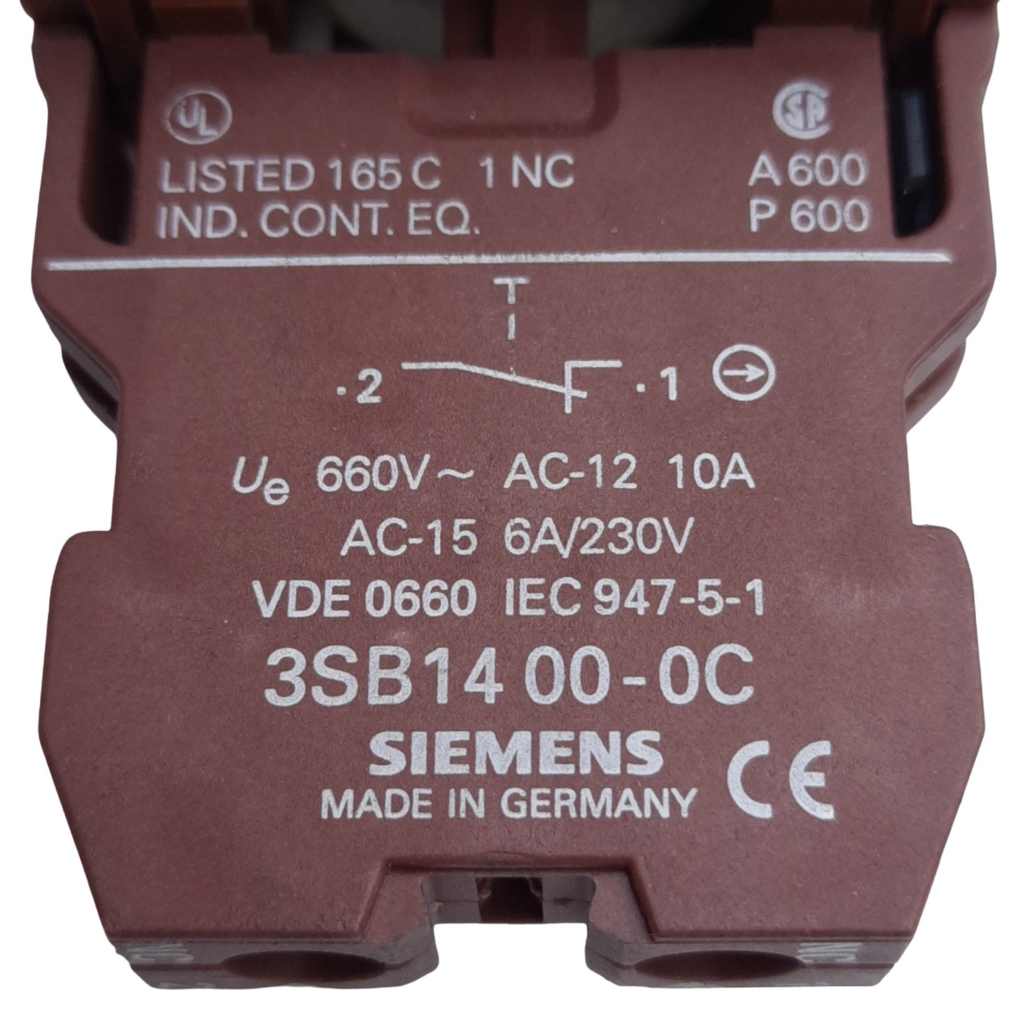 Used Siemens 52PR8W2J E-Stop Pushbutton Mushroom Head Push-Twist ø40mm 1NC 10A 600VAC