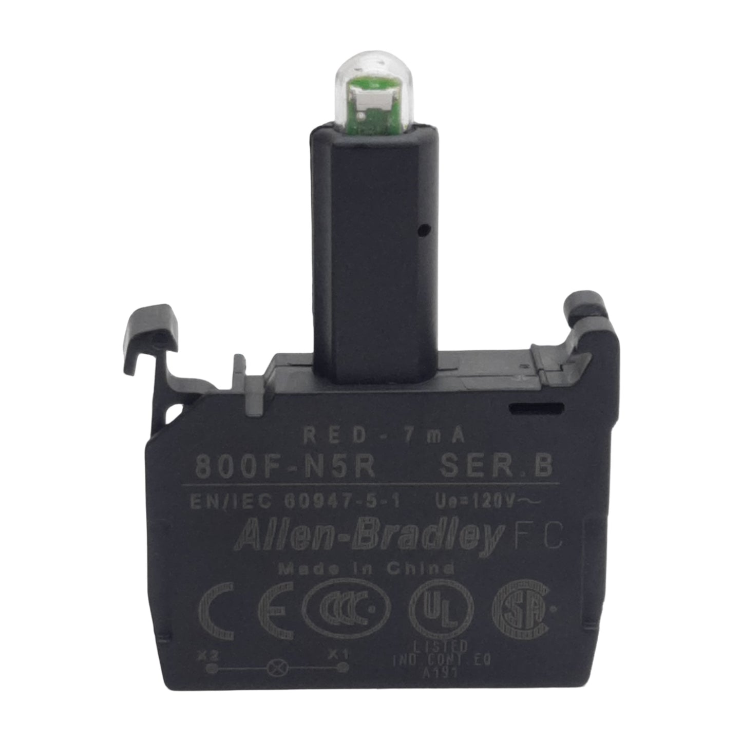 Used Allen Bradley 800F-N5R Pushbutton LED Module, Red 7mA, 120VAC, 22mm, Latch Mount