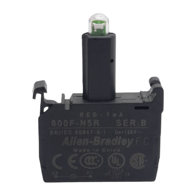 Used Allen Bradley 800F-N5R Pushbutton LED Module, Red 7mA, 120VAC, 22mm, Latch Mount
