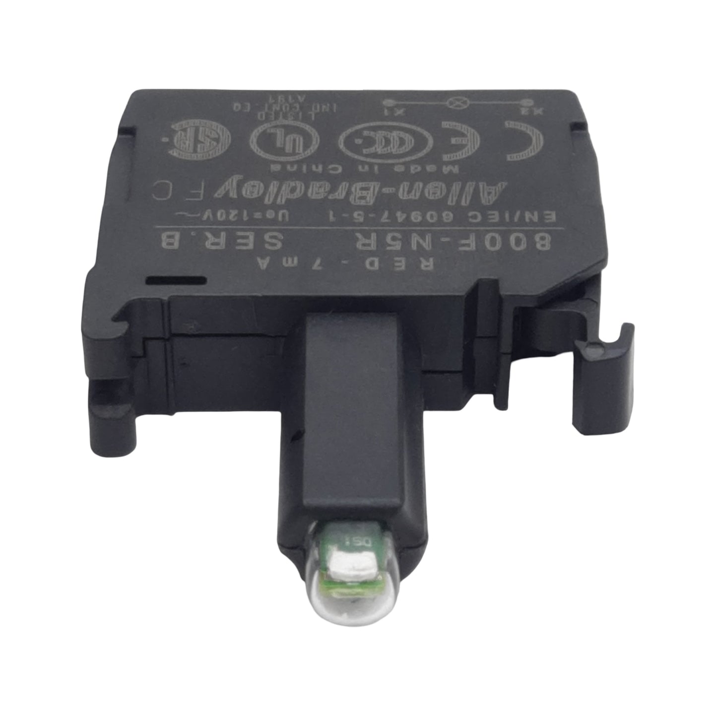 Used Allen Bradley 800F-N5R Pushbutton LED Module, Red 7mA, 120VAC, 22mm, Latch Mount