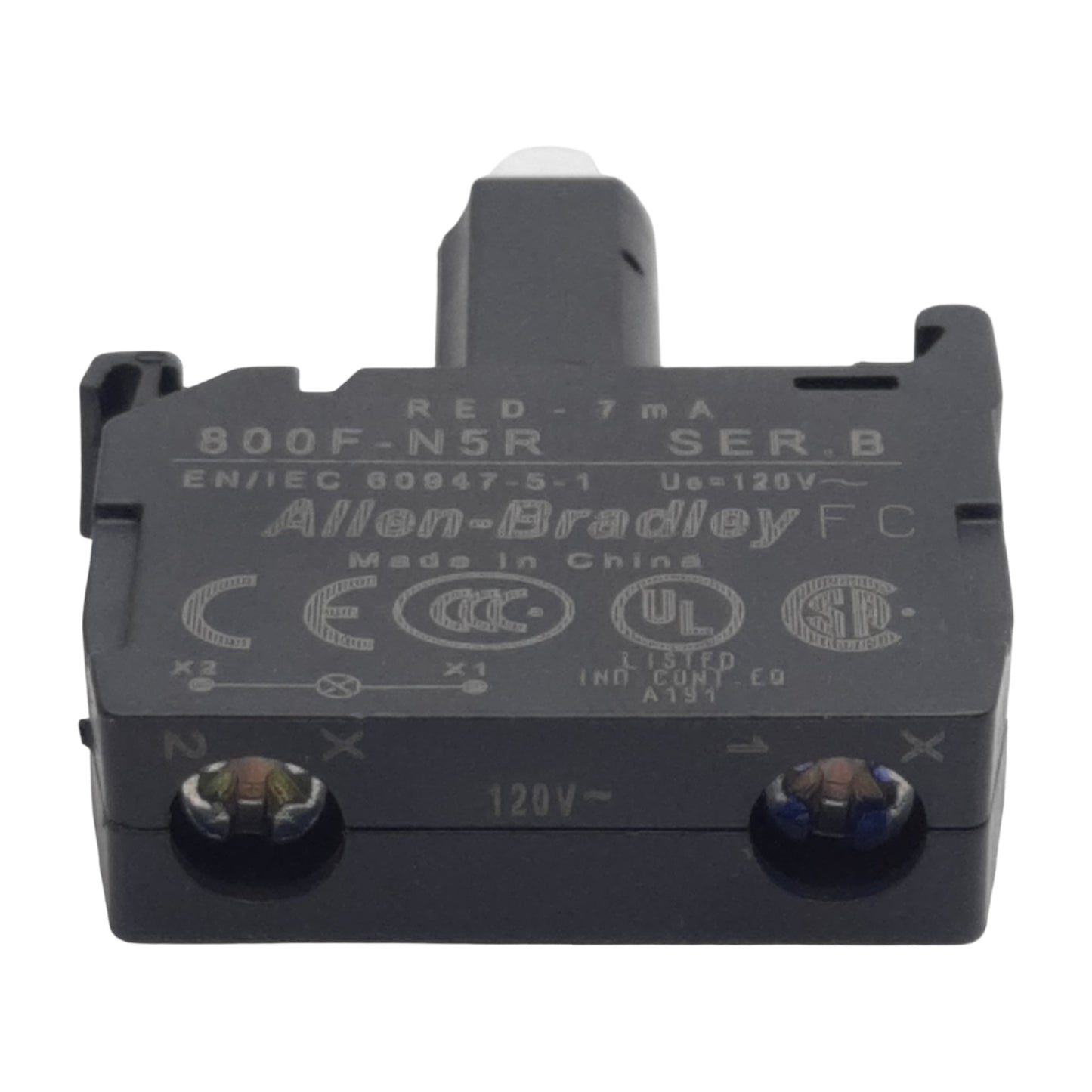 Used Allen Bradley 800F-N5R Pushbutton LED Module, Red 7mA, 120VAC, 22mm, Latch Mount