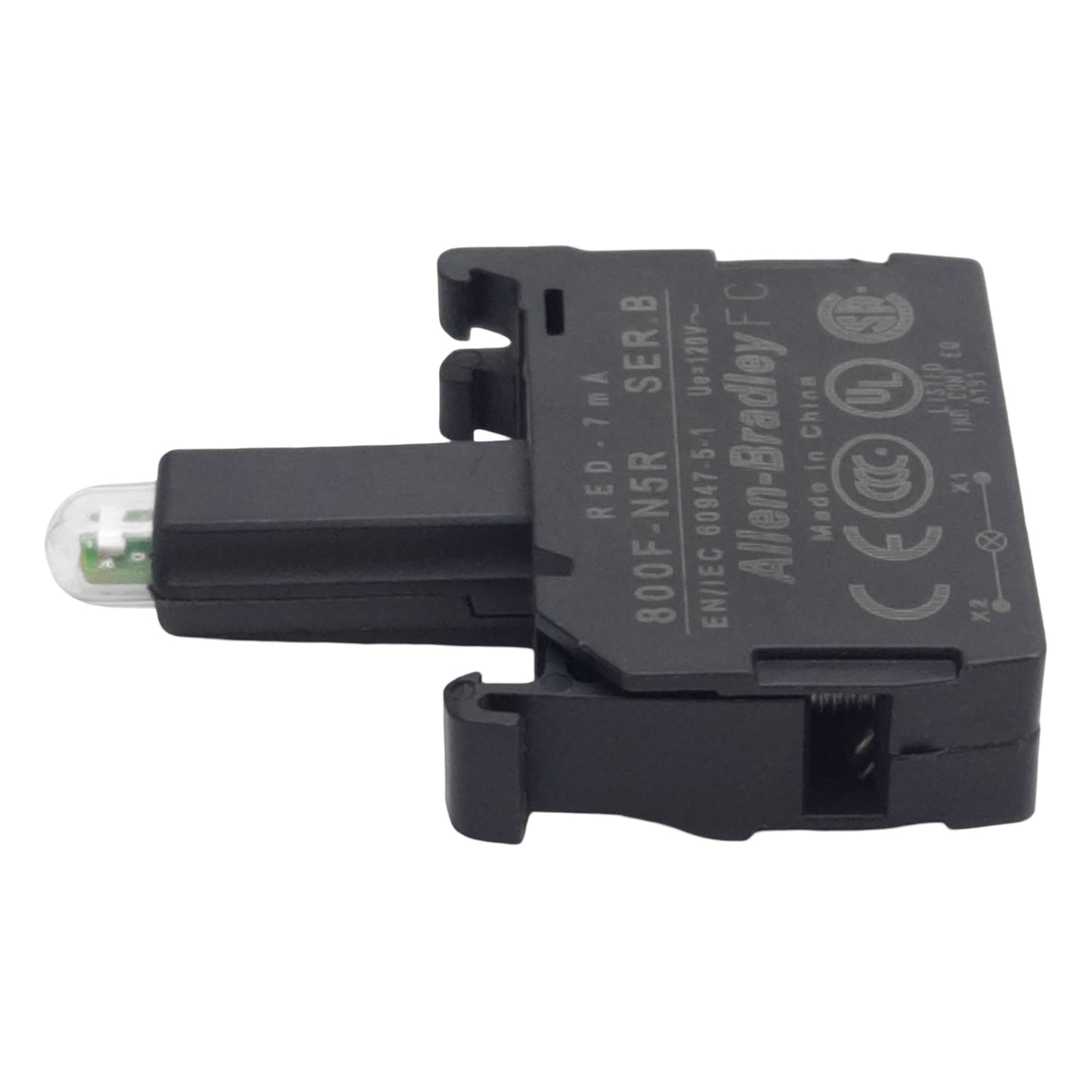 Used Allen Bradley 800F-N5R Pushbutton LED Module, Red 7mA, 120VAC, 22mm, Latch Mount