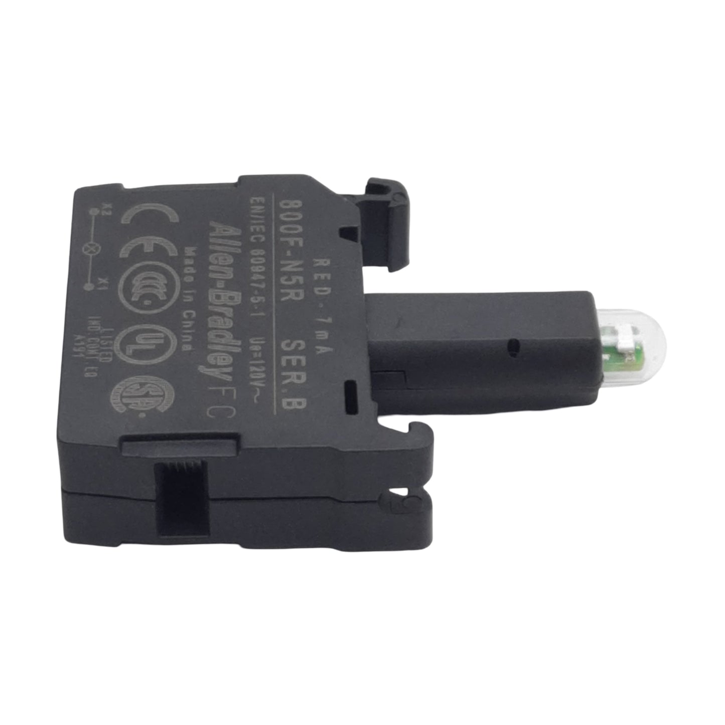 Used Allen Bradley 800F-N5R Pushbutton LED Module, Red 7mA, 120VAC, 22mm, Latch Mount