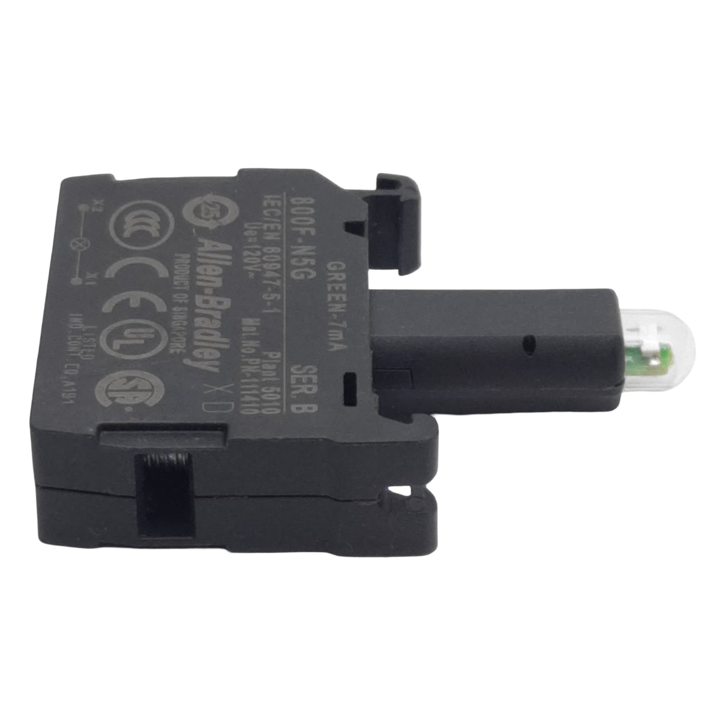 Used Allen Bradley 800F-N5G Pushbutton LED Module Green 7mA 120VAC, 22mm, Latch Mount