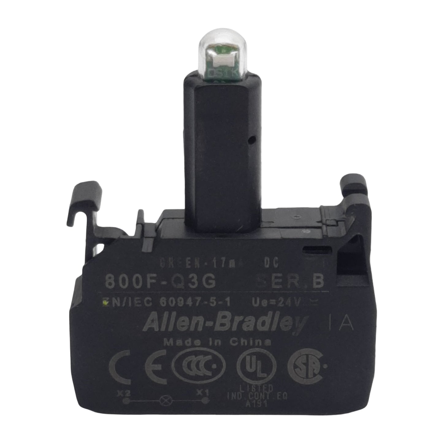 Used Allen Bradley 800F-Q3G Pushbutton LED Module, Green 17mA, 24VDC/VAC, 22mm