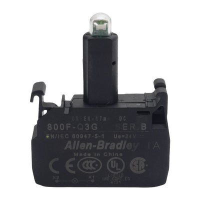 Used Allen Bradley 800F-Q3G Pushbutton LED Module, Green 17mA, 24VDC/VAC, 22mm