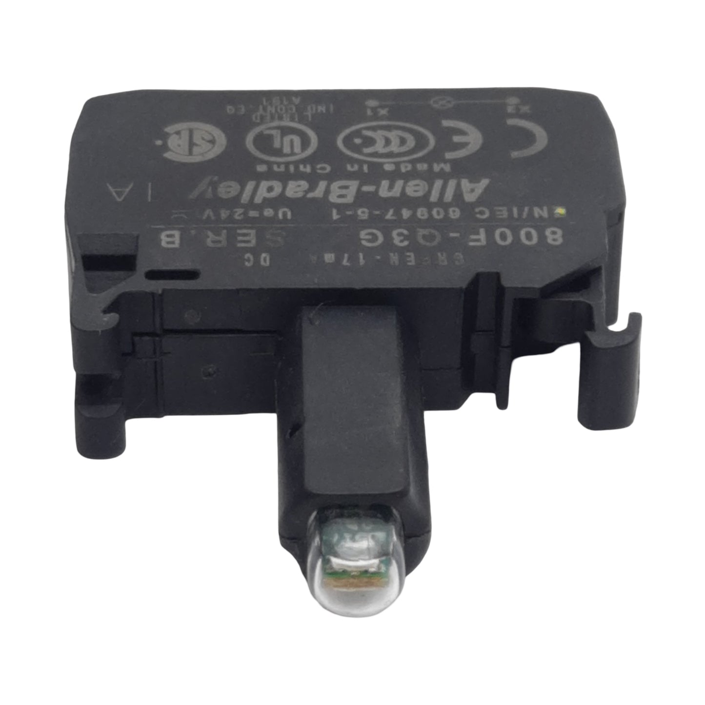 Used Allen Bradley 800F-Q3G Pushbutton LED Module, Green 17mA, 24VDC/VAC, 22mm