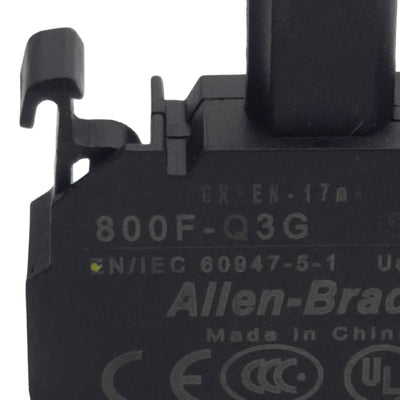 Used Allen Bradley 800F-Q3G Pushbutton LED Module, Green 17mA, 24VDC/VAC, 22mm