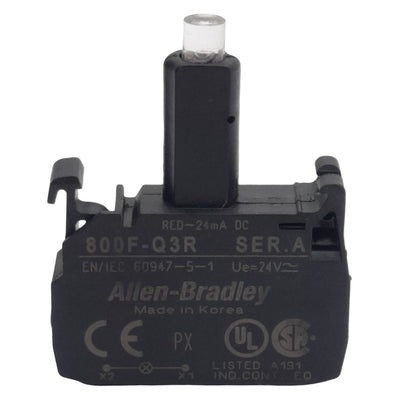 Used Allen Bradley 800F-Q3R Pushbutton LED Module, Red 24mA, 24VDC/VAC, 22mm